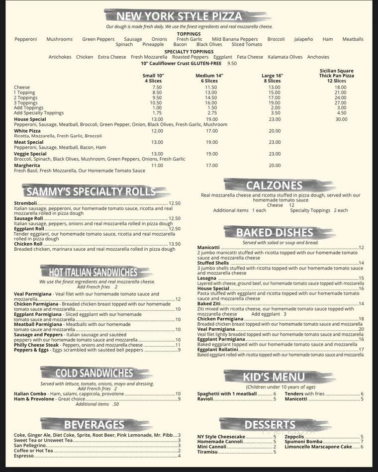Sammy's Pizzeria & Restaurant - Wildwood, FL menu_pic