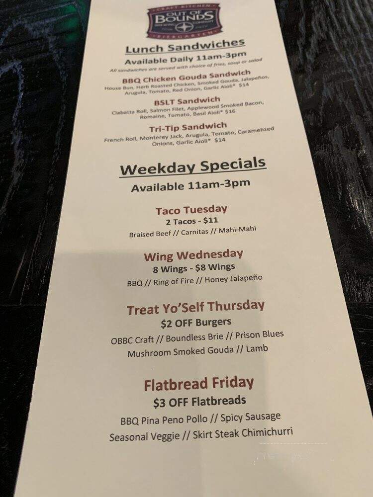 Out of Bounds Craft Kitchen and Biergarten - Folsom, CA menu_pic