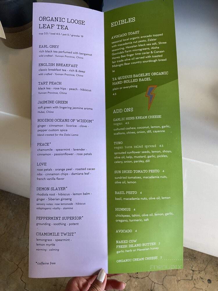 Trilogy Coffee - Kilauea, HI menu_pic