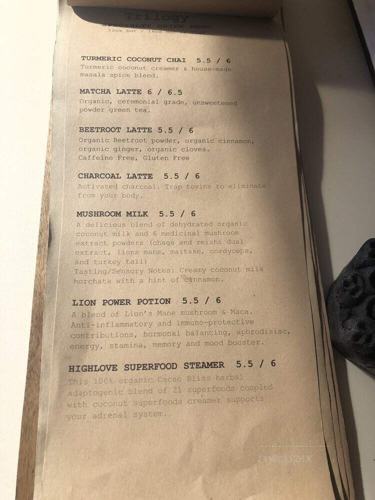 Trilogy Coffee - Kilauea, HI menu_pic