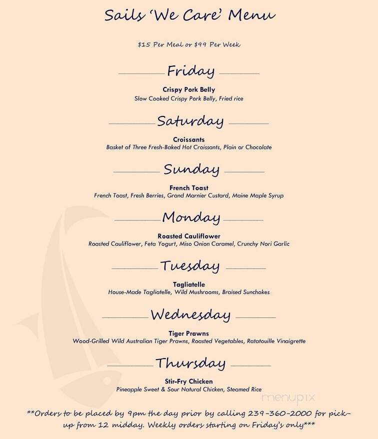 Sails Restaurant - Naples, FL menu_pic