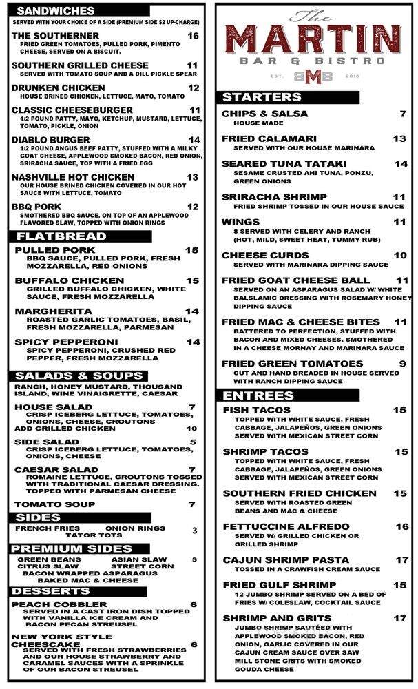 Martin Bar & Bistro - Huntsville, AL menu_pic