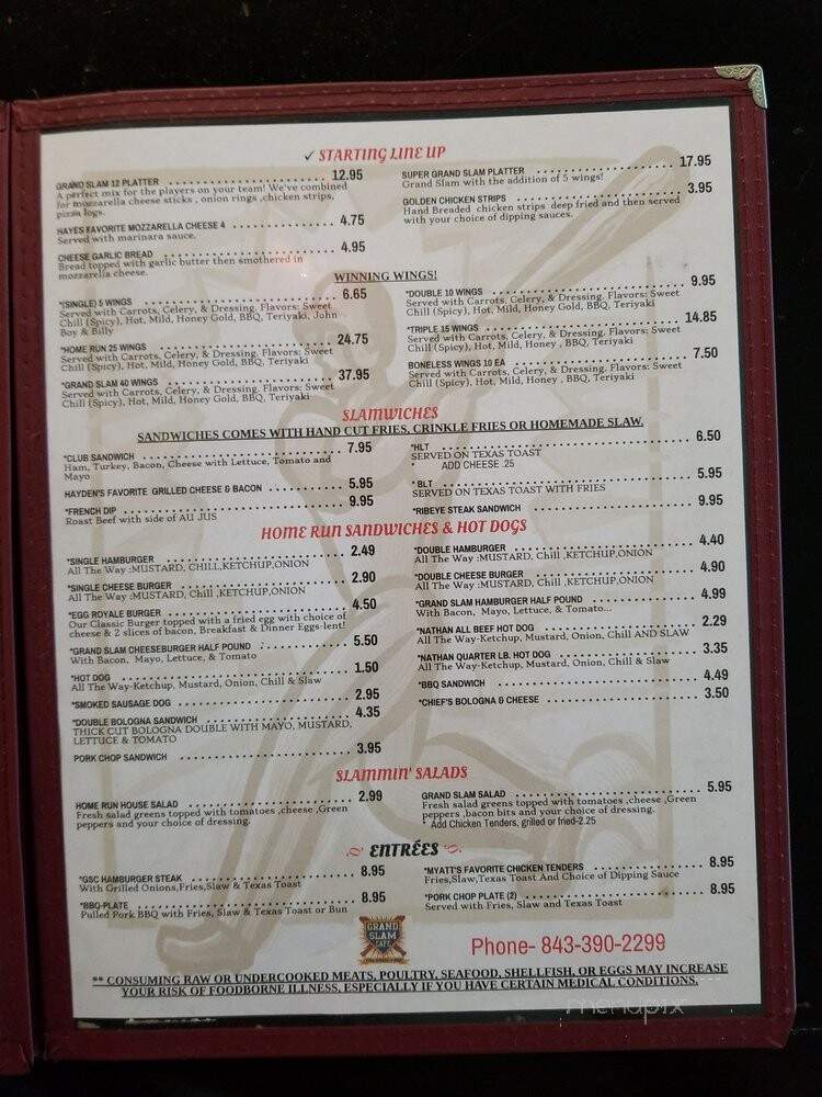 Grand Slam Cafe - Longs, SC menu_pic