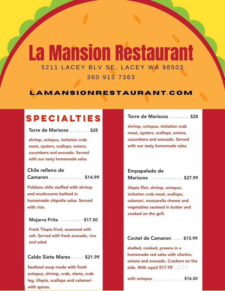La Mansion - Lacey, WA menu_pic