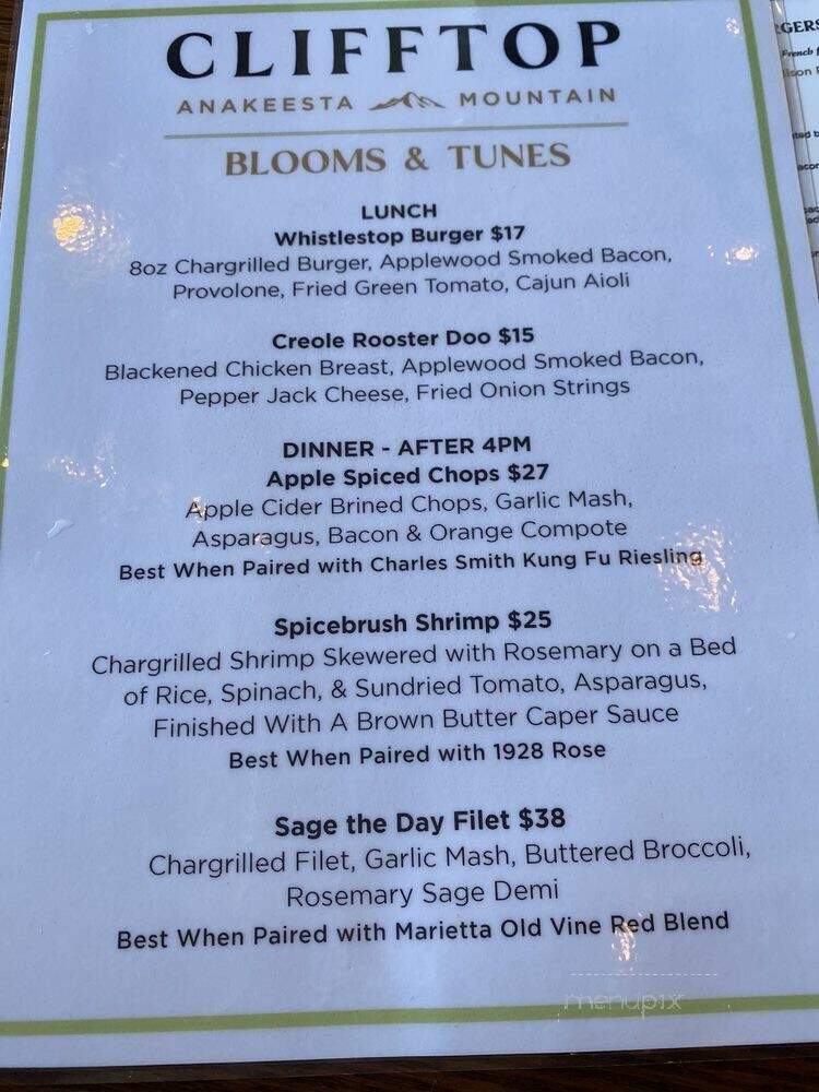 Cliff Top Grill & Bar - Gatlinburg, TN menu_pic