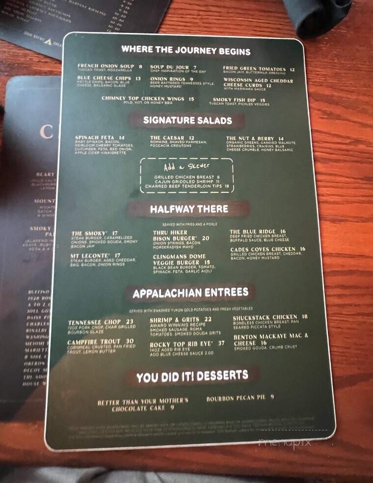 Cliff Top Grill & Bar - Gatlinburg, TN menu_pic