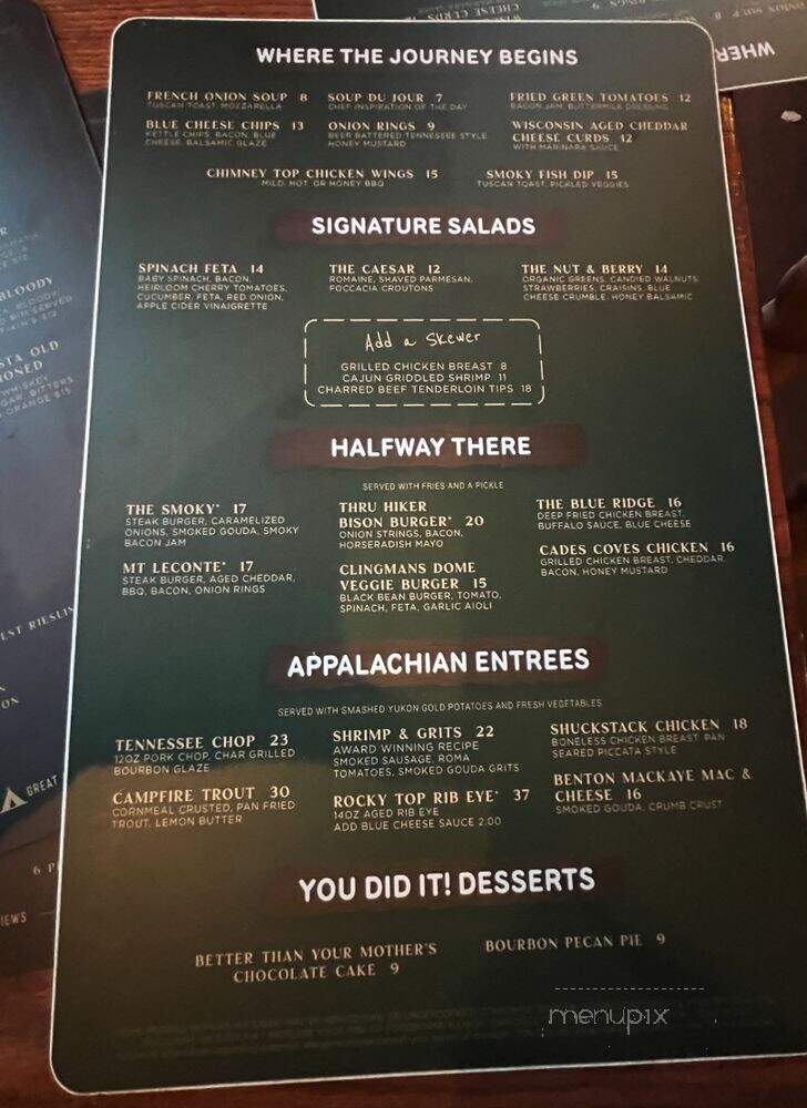 Cliff Top Grill & Bar - Gatlinburg, TN menu_pic
