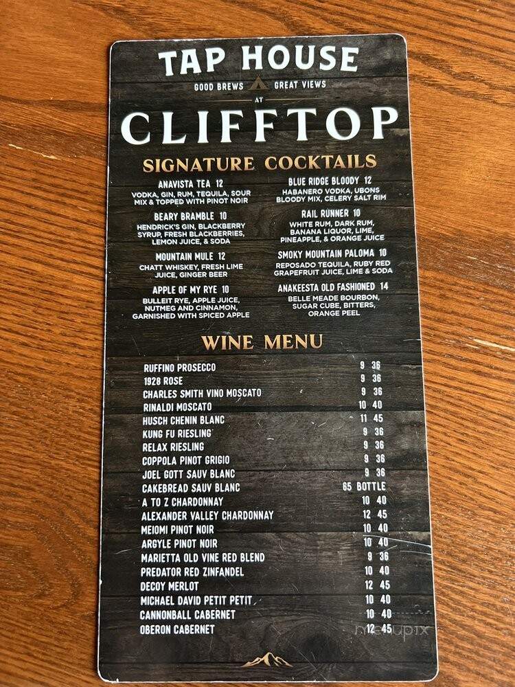 Cliff Top Grill & Bar - Gatlinburg, TN menu_pic