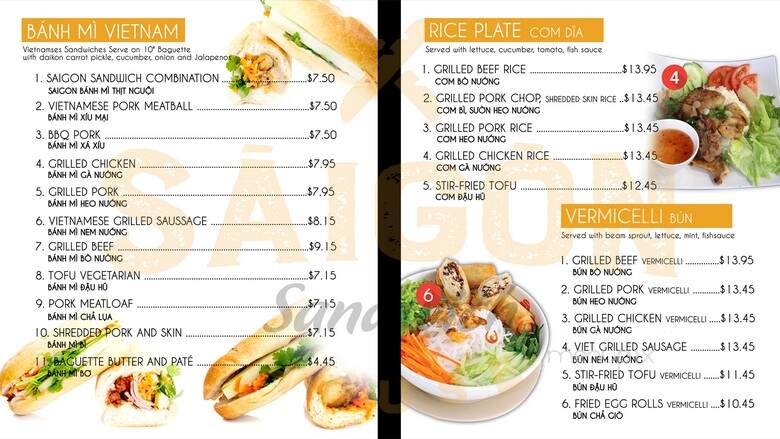 Saigon Sandwich House - Lowell, MA menu_pic