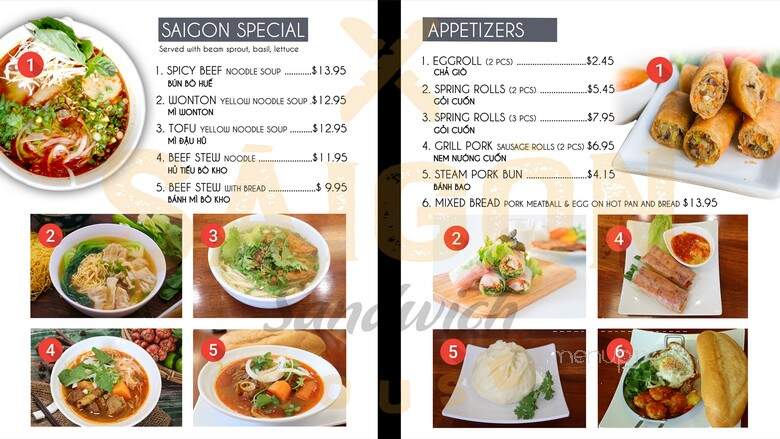 Saigon Sandwich House - Lowell, MA menu_pic