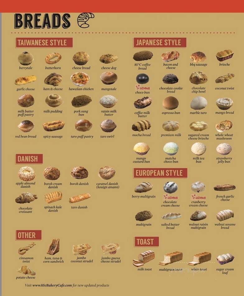 85 Degree C Bakery Cafe - Austin, TX menu_pic