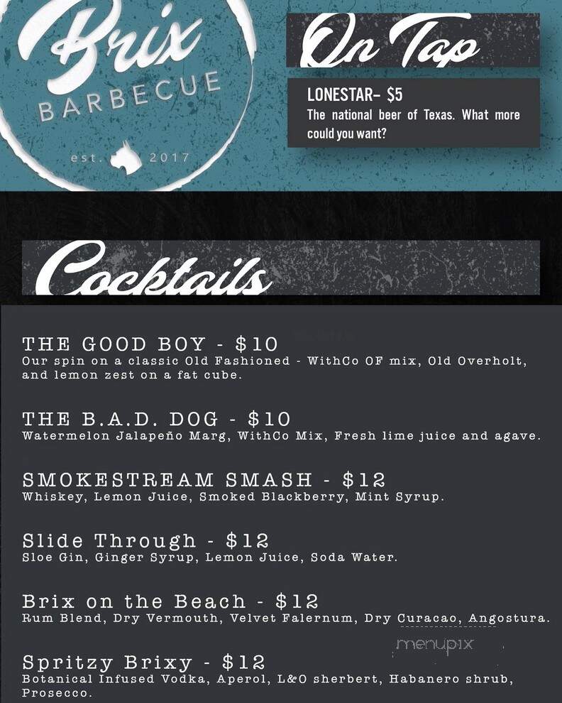 Brix Barbecue - Fort Worth, TX menu_pic