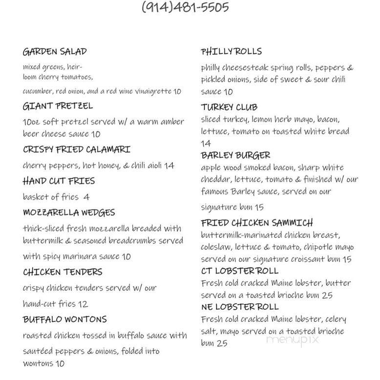 The Barley Beach House - Rye, NY menu_pic