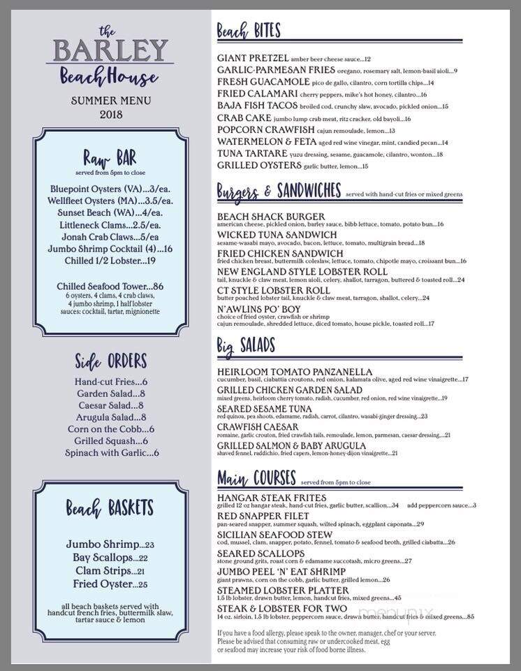 The Barley Beach House - Rye, NY menu_pic