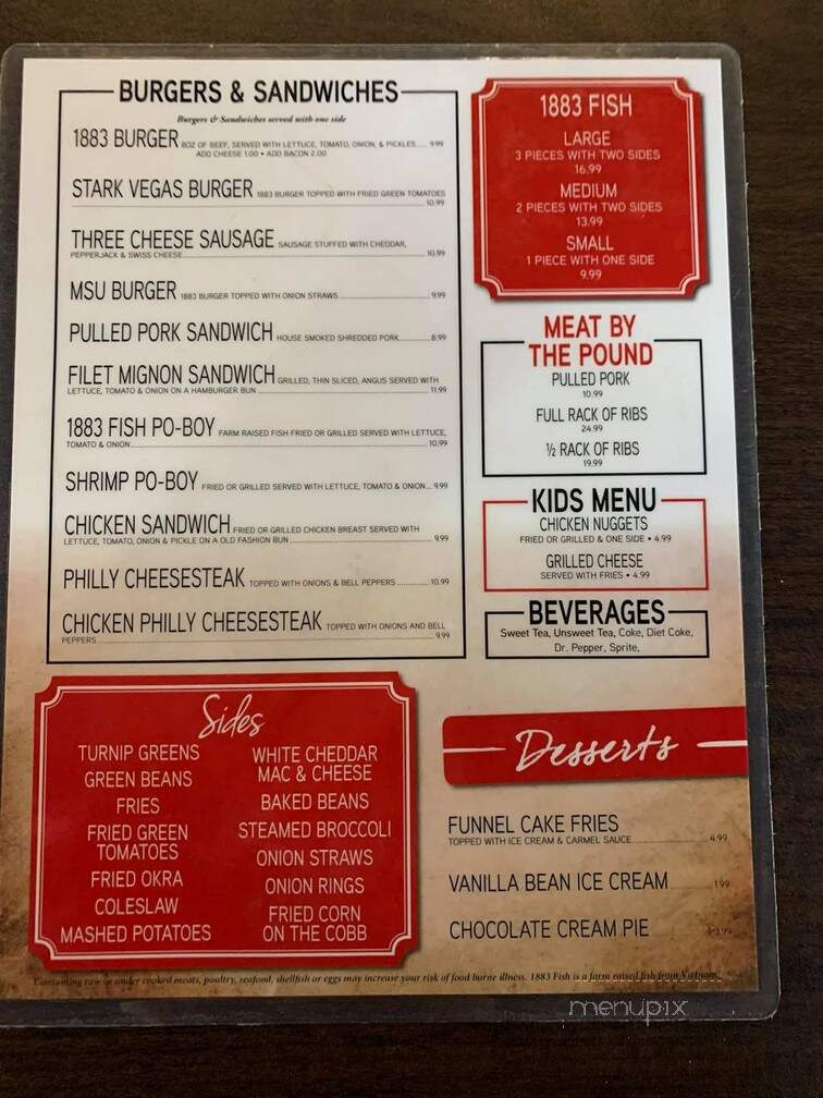 1883 Smokehouse - Starkville, MS menu_pic