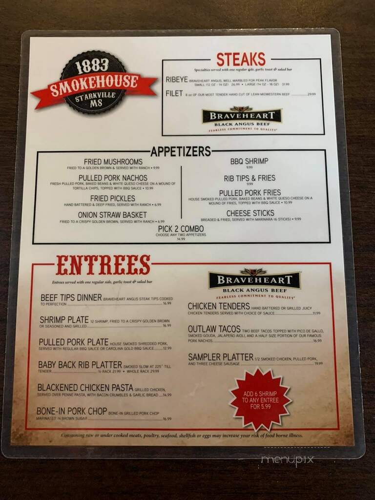 1883 Smokehouse - Starkville, MS menu_pic