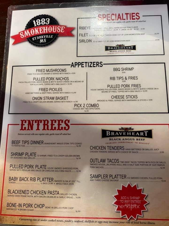 1883 Smokehouse - Starkville, MS menu_pic