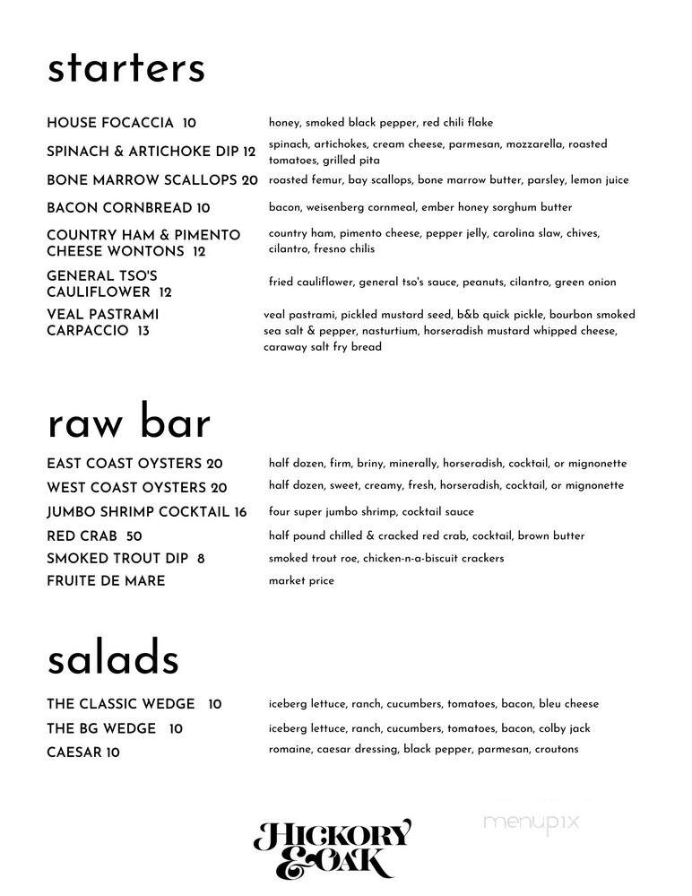 Hickory & Oak - Bowling Green, KY menu_pic