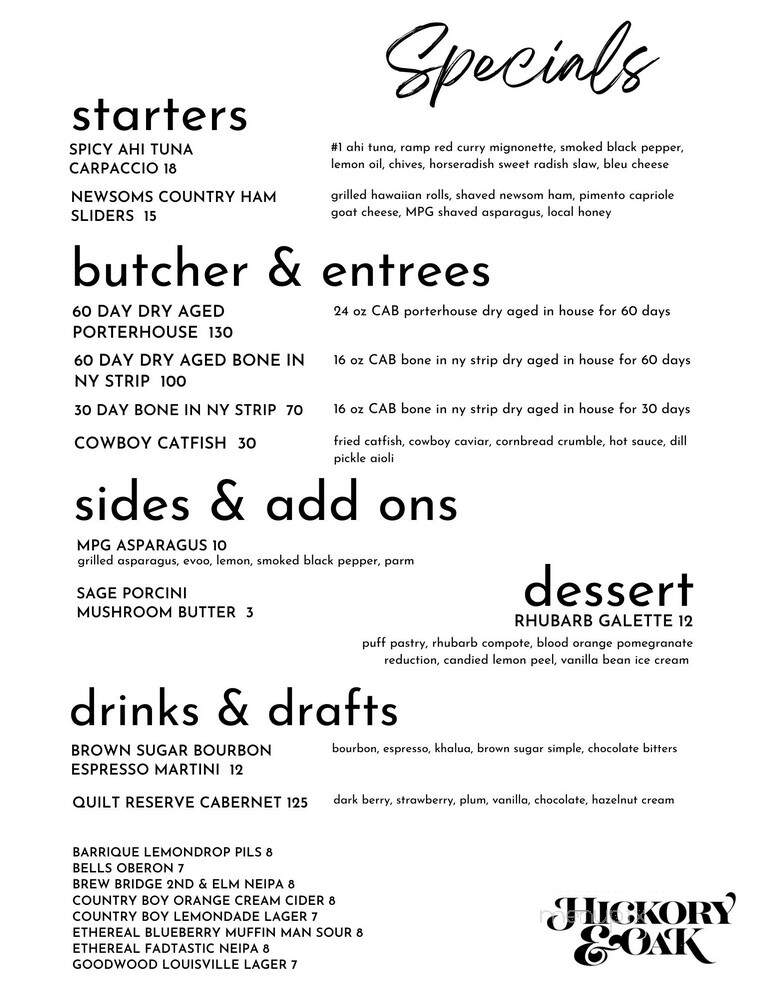 Hickory & Oak - Bowling Green, KY menu_pic