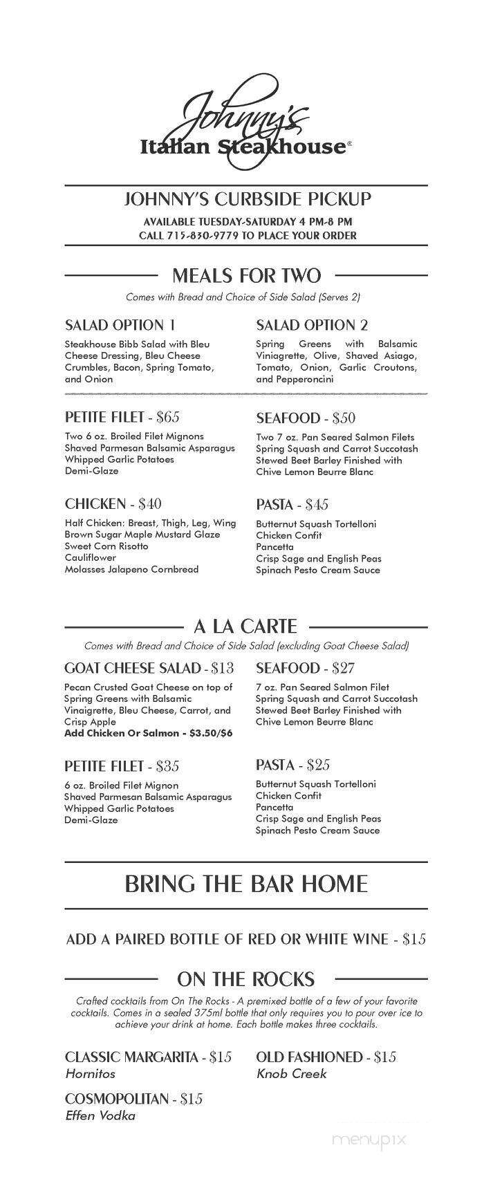 Johnny's Italian Steakhouse - Sun Prairie, WI menu_pic