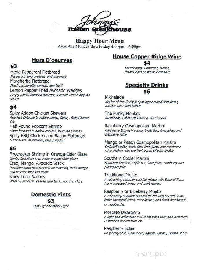 Johnny's Italian Steakhouse - Sun Prairie, WI menu_pic