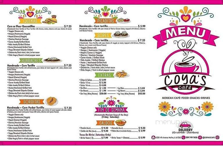 Coya's Cafe - Moline, IL menu_pic
