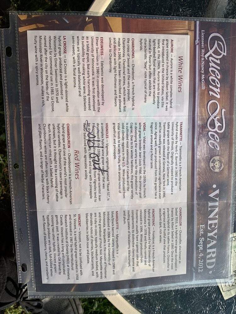 Queen Bee Vineyard - Monson, MA menu_pic