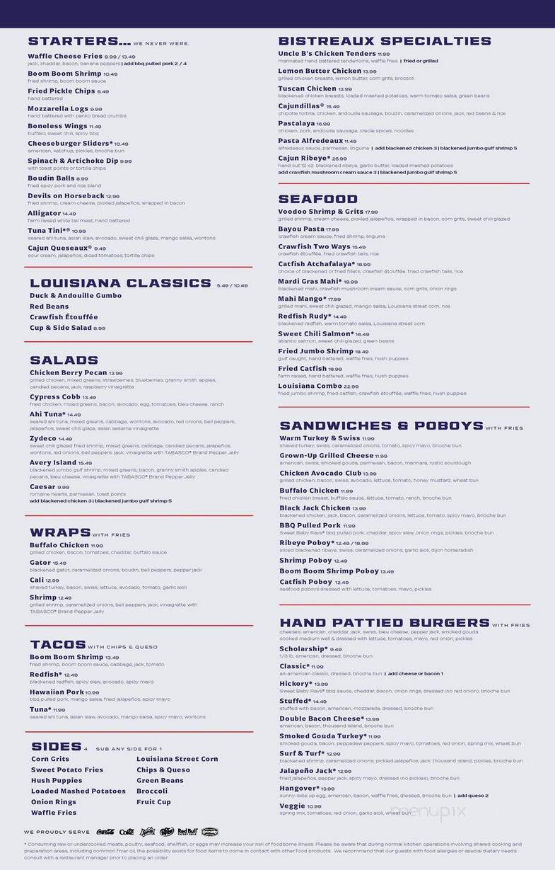 Walk-Ons - Mobile, AL menu_pic