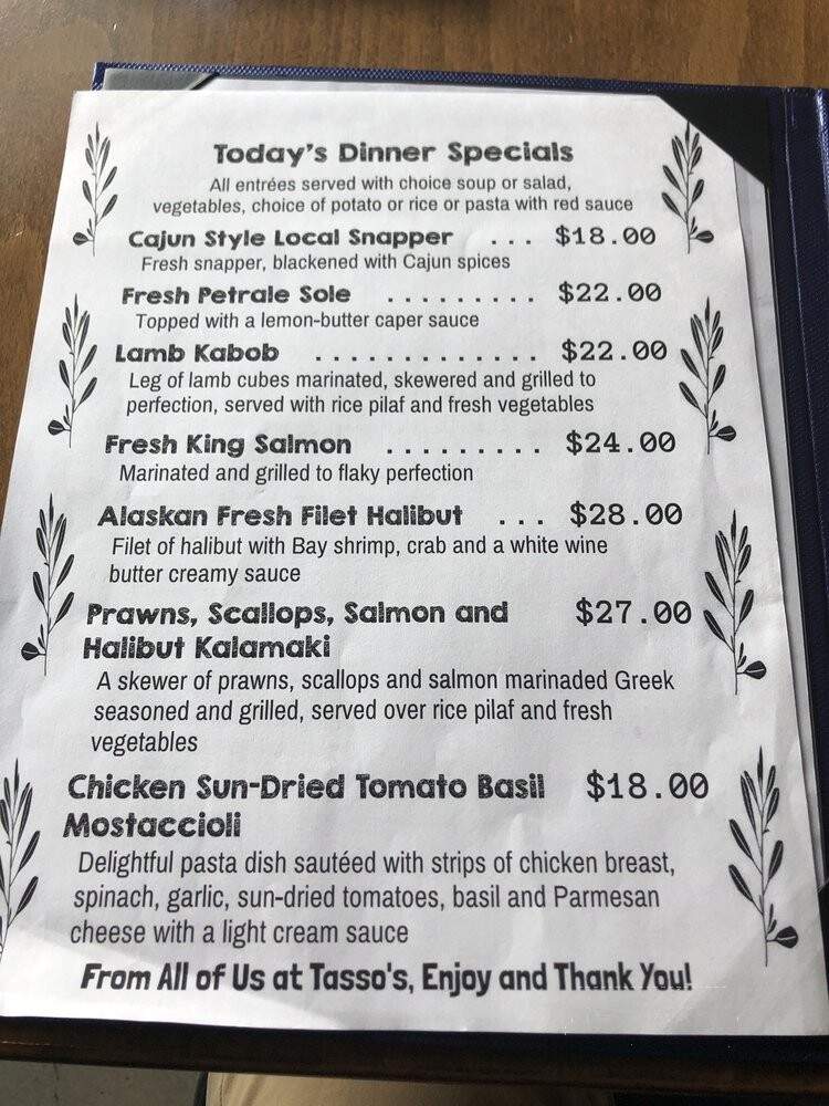 Tasso's Restaurant & Bar - San Jose, CA menu_pic