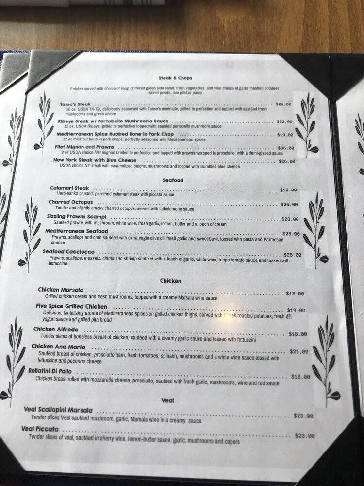 Tasso's Restaurant & Bar - San Jose, CA menu_pic