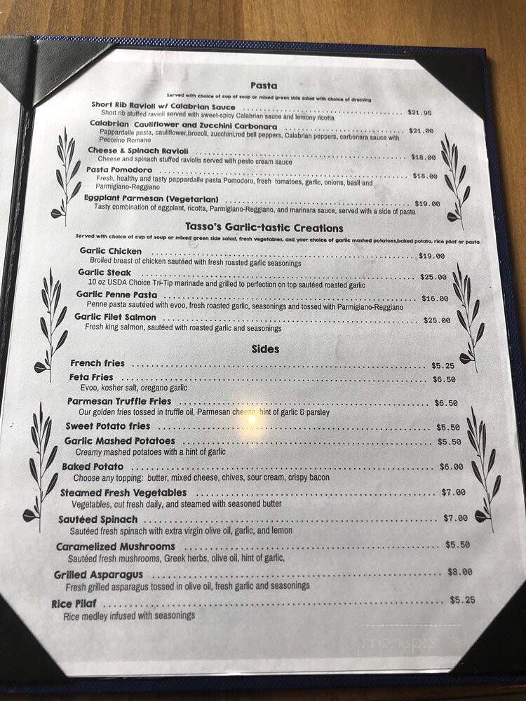 Tasso's Restaurant & Bar - San Jose, CA menu_pic
