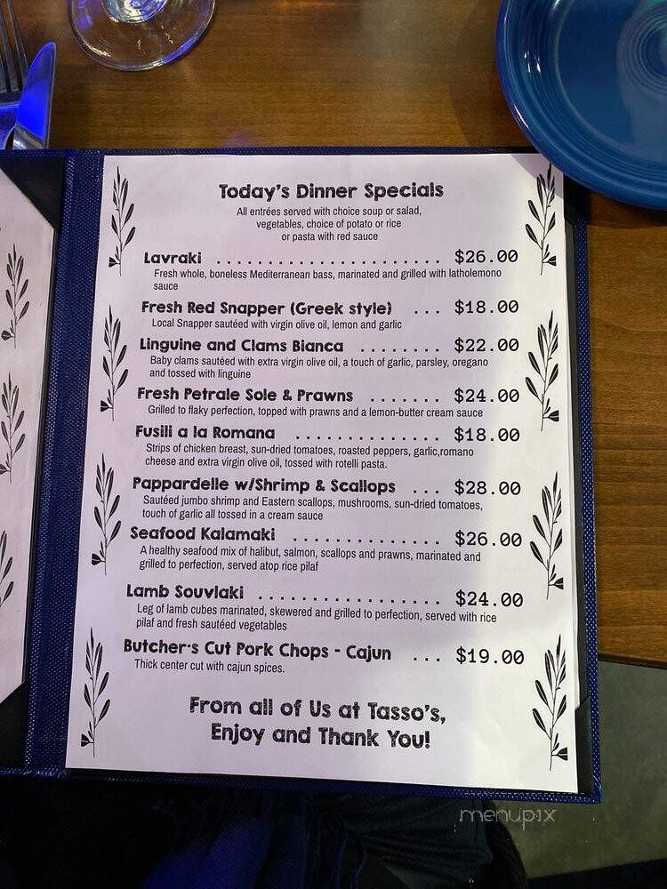 Tasso's Restaurant & Bar - San Jose, CA menu_pic