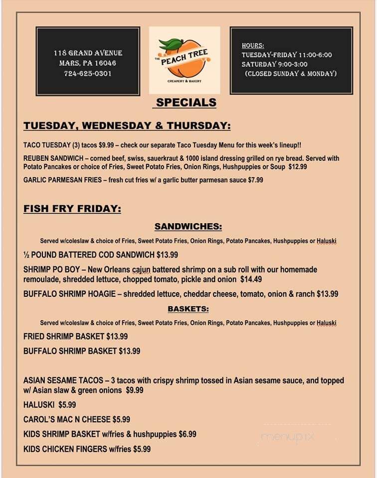 Peach Tree Creamery and Bakery - Mars, PA menu_pic