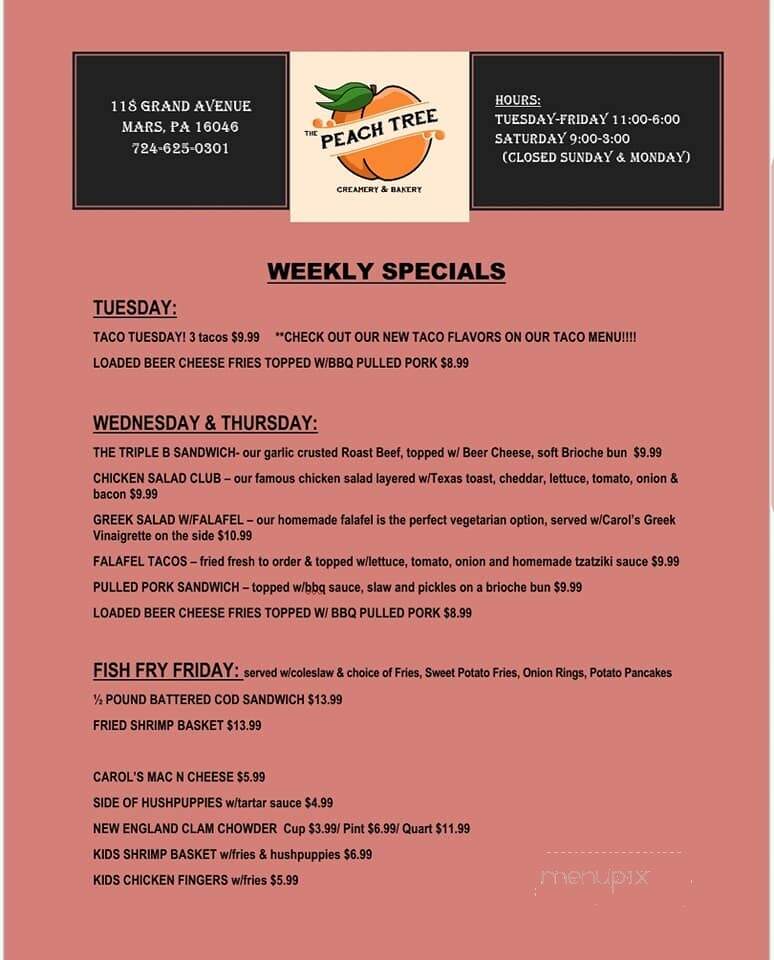 Peach Tree Creamery and Bakery - Mars, PA menu_pic