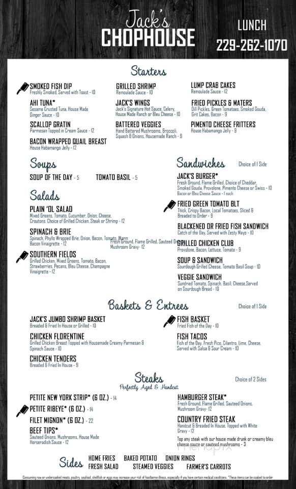 Jack's Chophouse - Valdosta, GA menu_pic