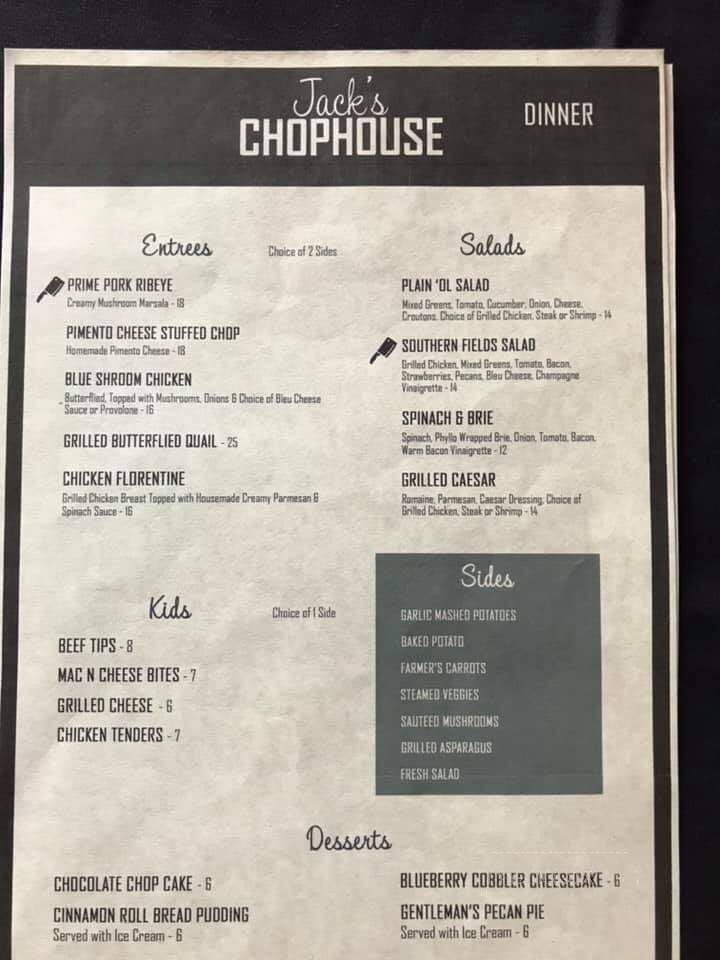 Jack's Chophouse - Valdosta, GA menu_pic