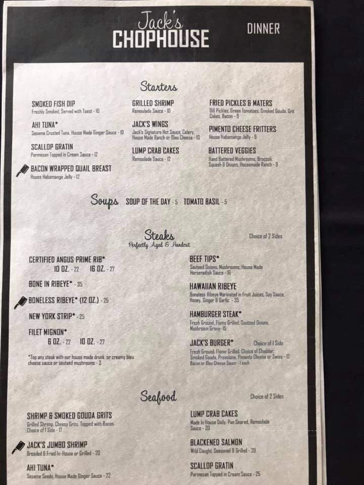 Jack's Chophouse - Valdosta, GA menu_pic