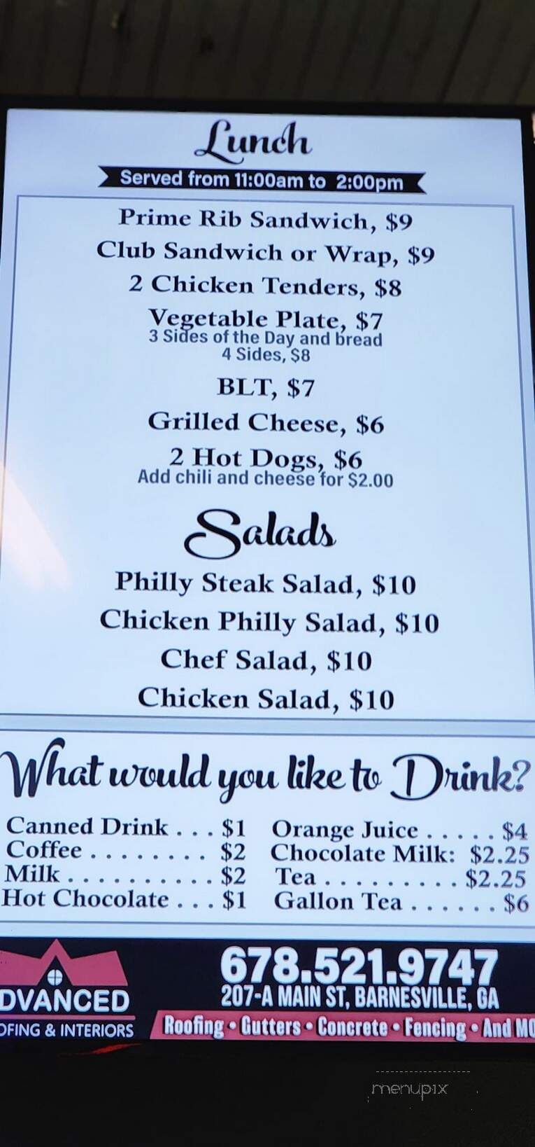 Milner Place Downtown Eatery - Milner, GA menu_pic