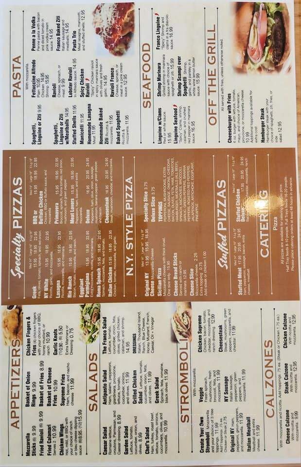 Franco Pizzeria and Restaurant - Mebane, NC menu_pic