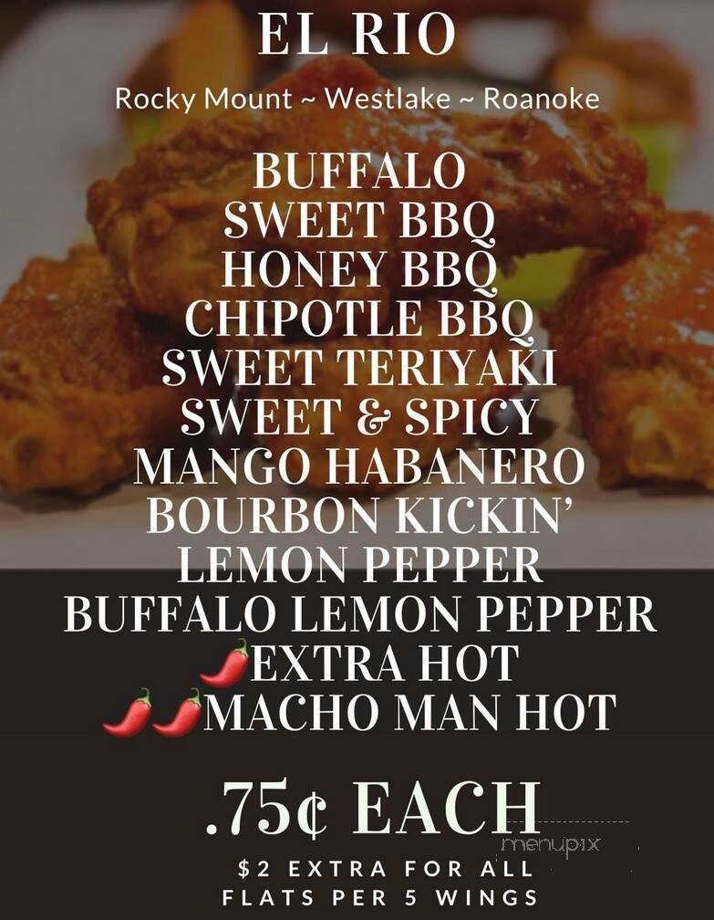 El Rio - Moneta, VA menu_pic