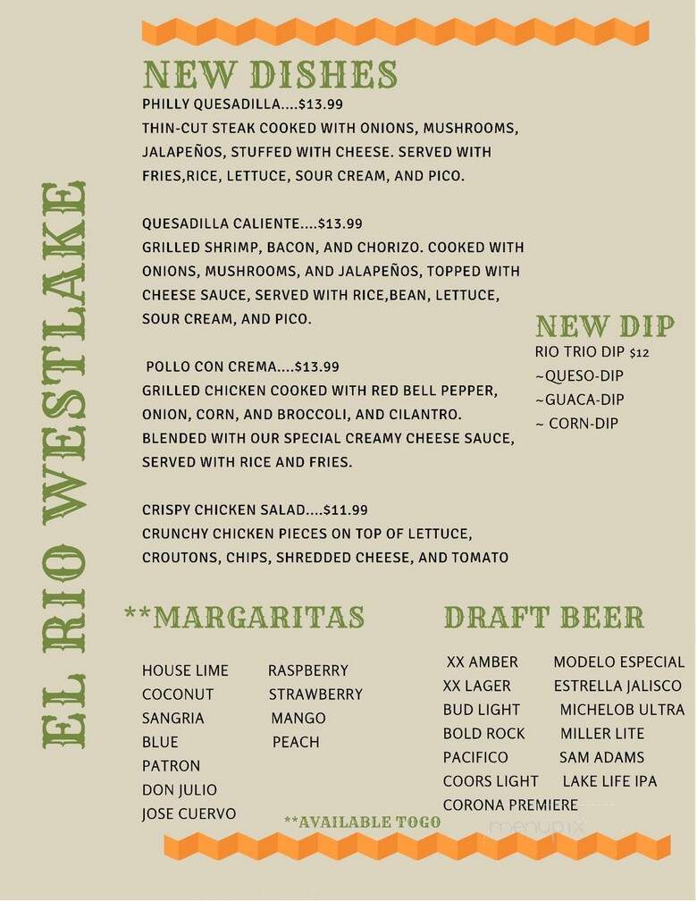 El Rio - Moneta, VA menu_pic