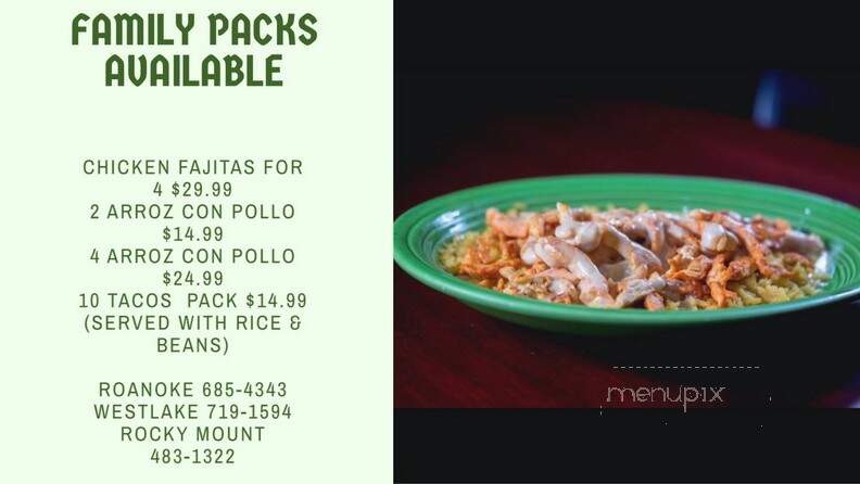 El Rio - Moneta, VA menu_pic