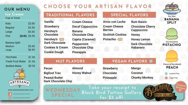 Artesana Ice Cream - Marion, NC menu_pic