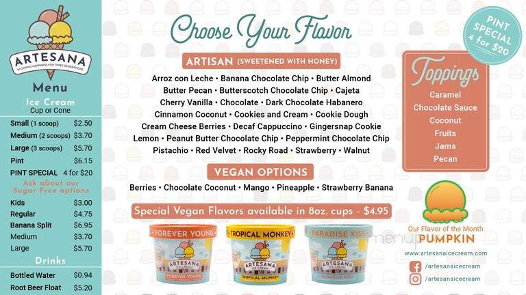 Artesana Ice Cream - Marion, NC menu_pic