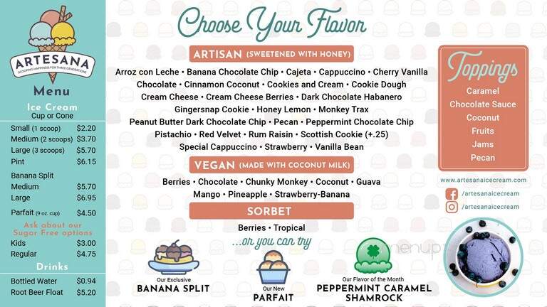 Artesana Ice Cream - Marion, NC menu_pic