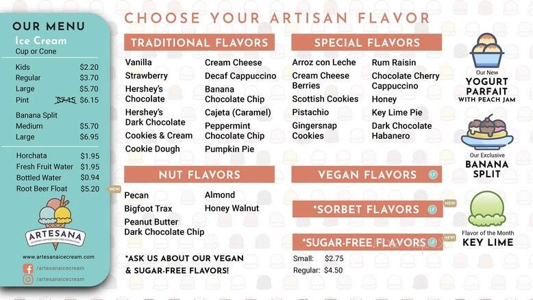 Artesana Ice Cream - Marion, NC menu_pic