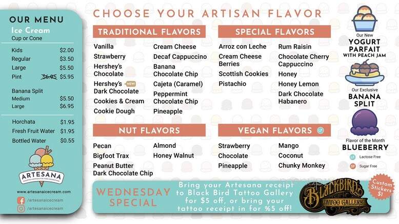 Artesana Ice Cream - Marion, NC menu_pic