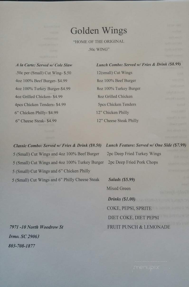Golden Wings by Friarsgate Kitchen - Irmo, SC menu_pic