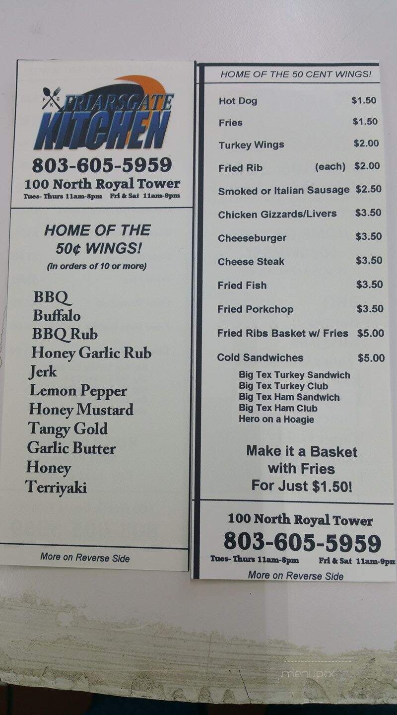 Golden Wings by Friarsgate Kitchen - Irmo, SC menu_pic