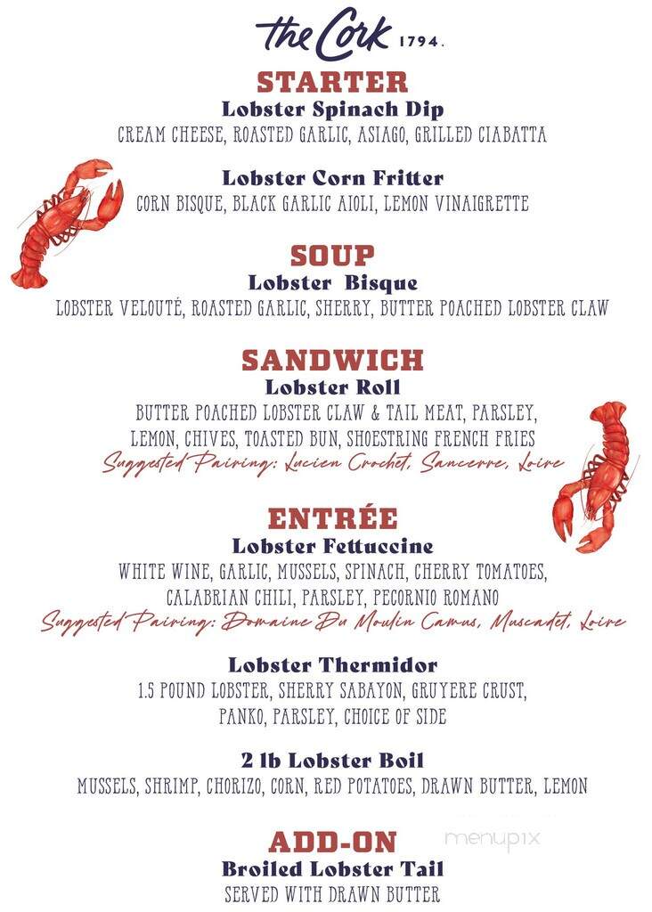 The Cork 1794 - Erie, PA menu_pic